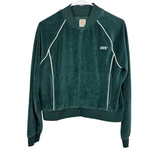 Levi's Gold Tab Velour Track Jacket Green Zip Front Retro Y2K Style Size Medium